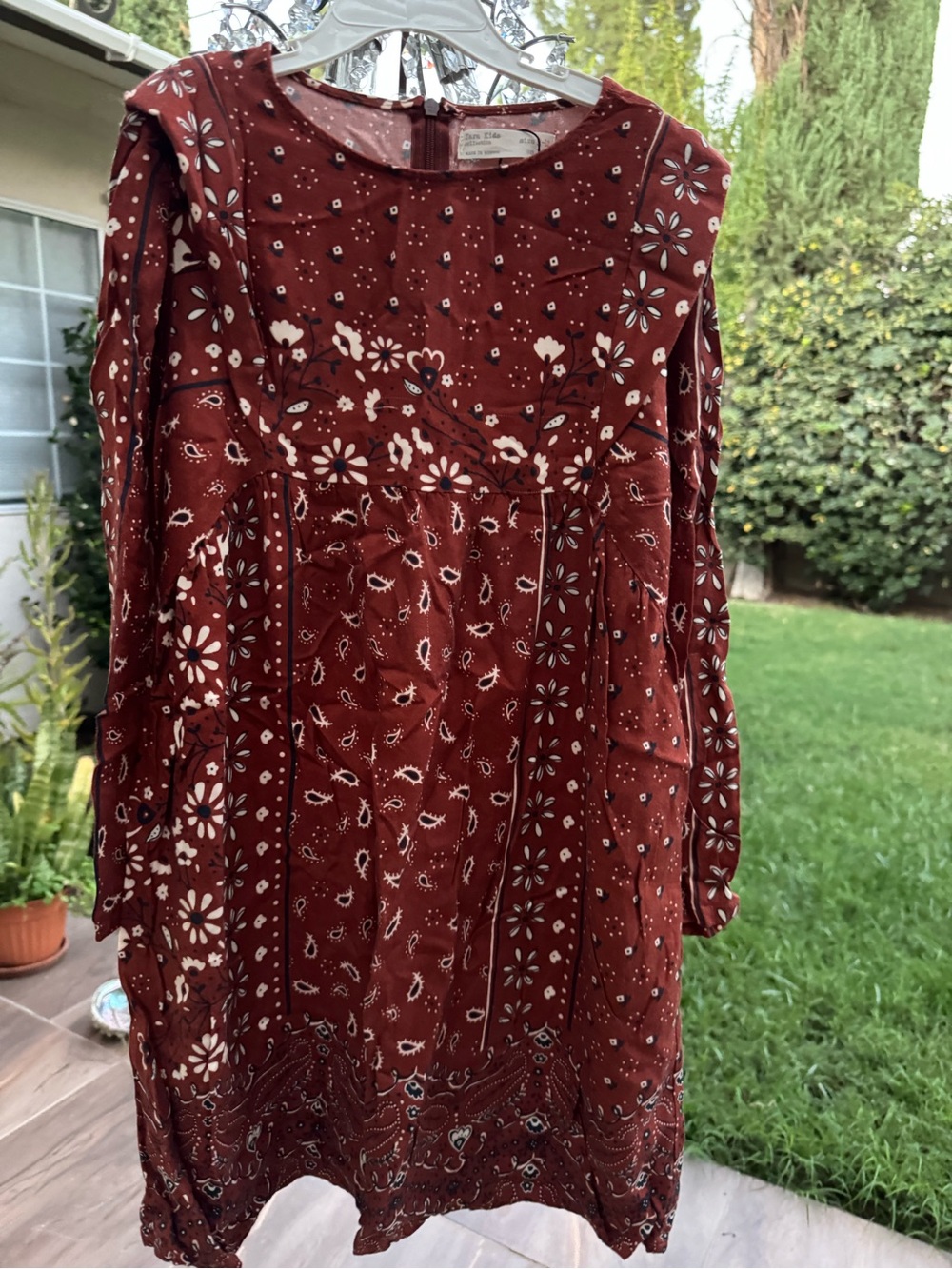 Zara Rust Red Floral Long-Sleeve Dress